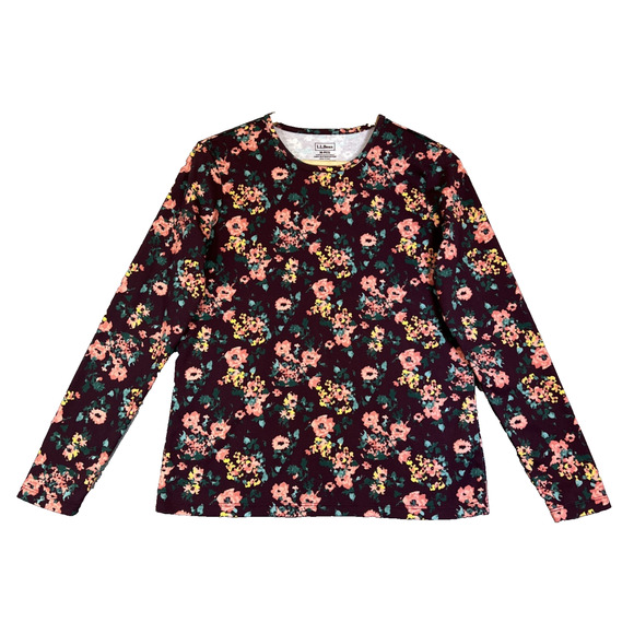 L.L. Bean Shirt Women's M Reg Dark Floral Pima Cotton Crewneck Tee Cottagecore - Picture 1 of 9